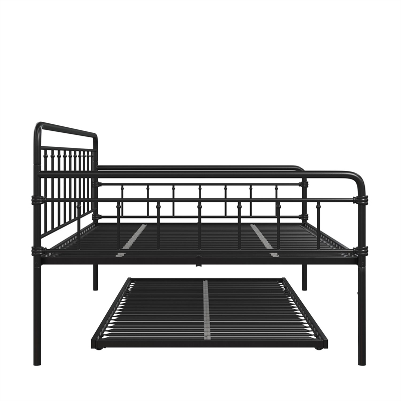 Pemberly Row Contemporary Metal Daybed and Trundle Full Size in Black