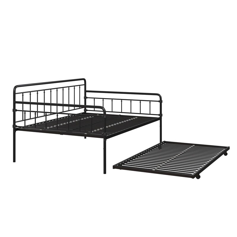 Pemberly Row Contemporary Metal Daybed and Trundle Full Size in Black