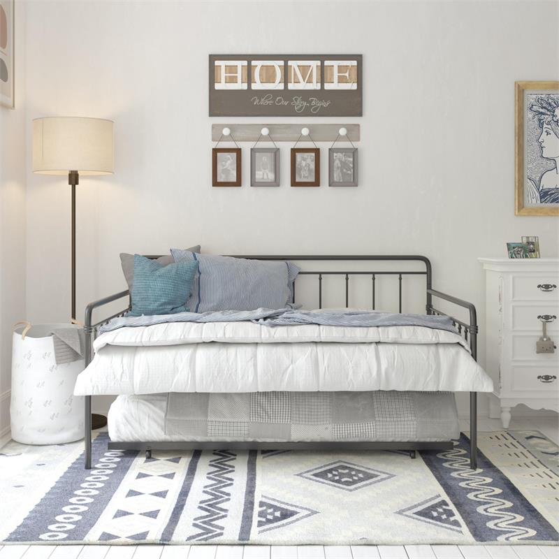 Pemberly Row Contemporary Metal Daybed and Trundle Full Size in Black