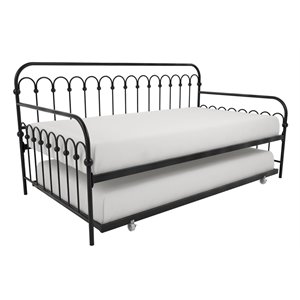 pemberly row modern twin metal daybed with roll out trundle in black
