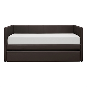 pemberly row contemporary faux leather daybed with wood frame in brown