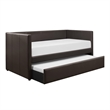 Pemberly Row Contemporary Faux Leather Daybed with Wood Frame in Brown