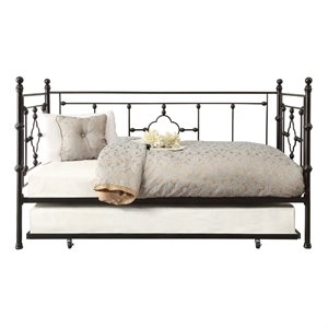 pemberly row traditional metal daybed with trundle in black
