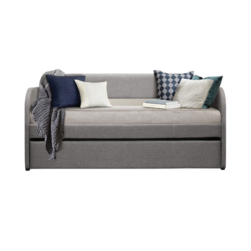 Pemberly Row Modern Upholstered Daybed with Trundle in Gray