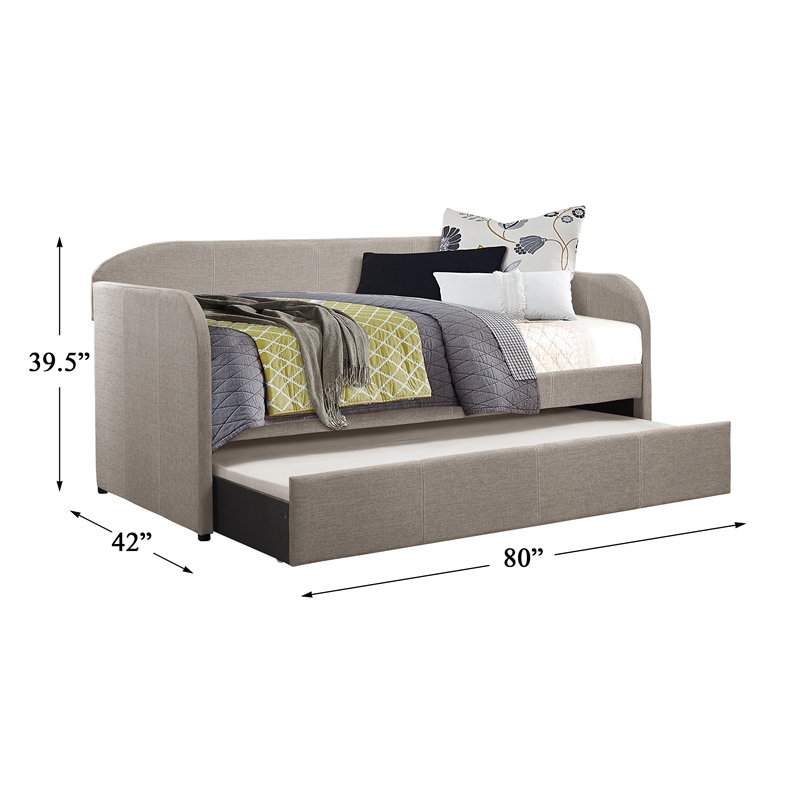 Pemberly Row Modern Upholstered Daybed with Trundle in Gray