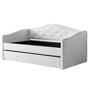 pemberly row transitional white tufted faux leather day bed with trundle