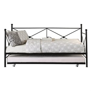 pemberly row contemporary metal daybed with trundle in black