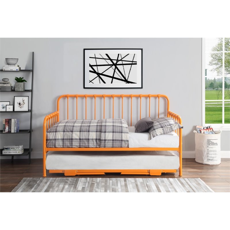 Pemberly Row Contemporary Metal Daybed with Trundle in Orange