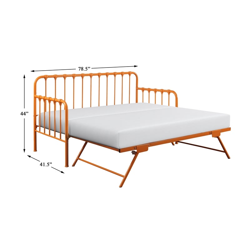 Pemberly Row Contemporary Metal Daybed with Trundle in Orange