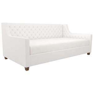 pemberly row modern faux leather upholstered daybed in white