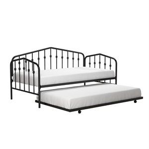 pemberly row industrial metal twin daybed & trundle in black