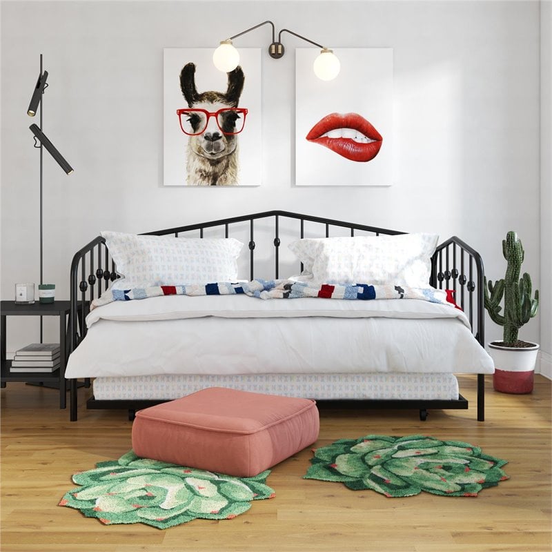 Pemberly Row Industrial Metal Twin Daybed & Trundle in Black