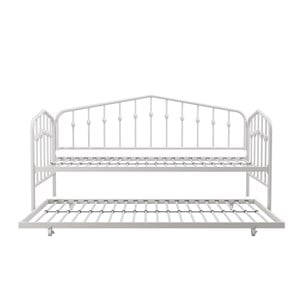Pemberly Row Modern Metal Twin Daybed & Trundle with Round Finial Posts in White