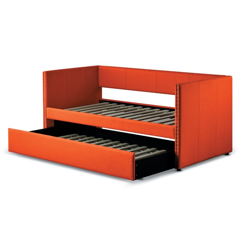 Pemberly Row Contemporary Fabric Upholstered Daybed with Trundle in Orange
