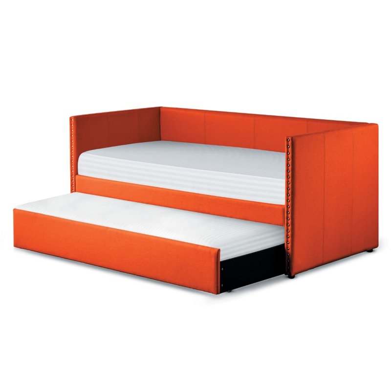 Pemberly Row Contemporary Fabric Upholstered Daybed with Trundle in Orange