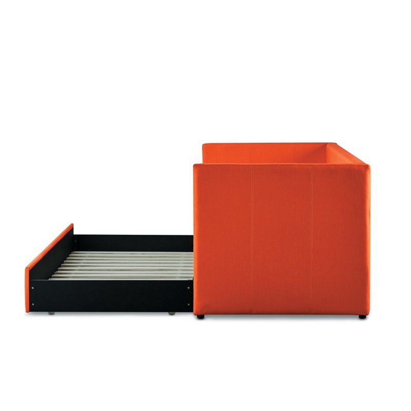 Pemberly Row Contemporary Fabric Upholstered Daybed with Trundle in Orange