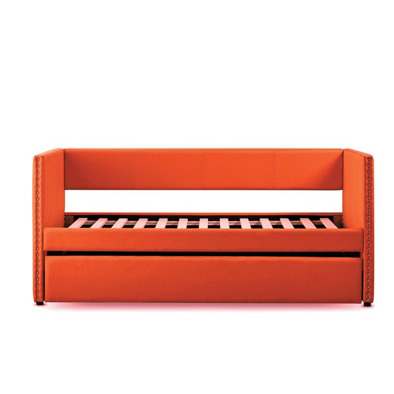 Pemberly Row Contemporary Fabric Upholstered Daybed with Trundle in Orange
