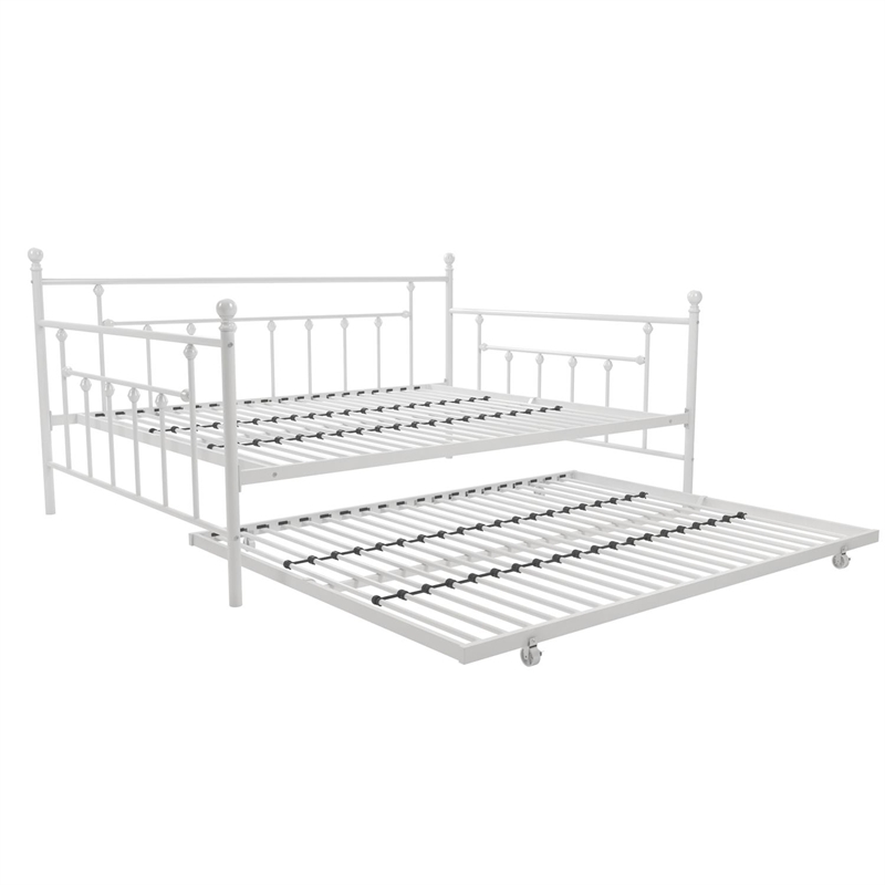 Pemberly Row Victorian Design Modern Metal Daybed and Trundle in White