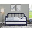 Pemberly Row Contemporary Metal Daybed with Trundle in Navy Blue