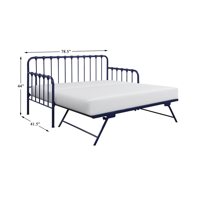 Pemberly Row Contemporary Metal Daybed with Trundle in Navy Blue