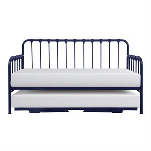 pemberly row traditional metal daybed with trundle in navy blue
