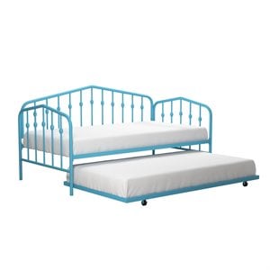 pemberly row industrial metal twin daybed & trundle in sea blue