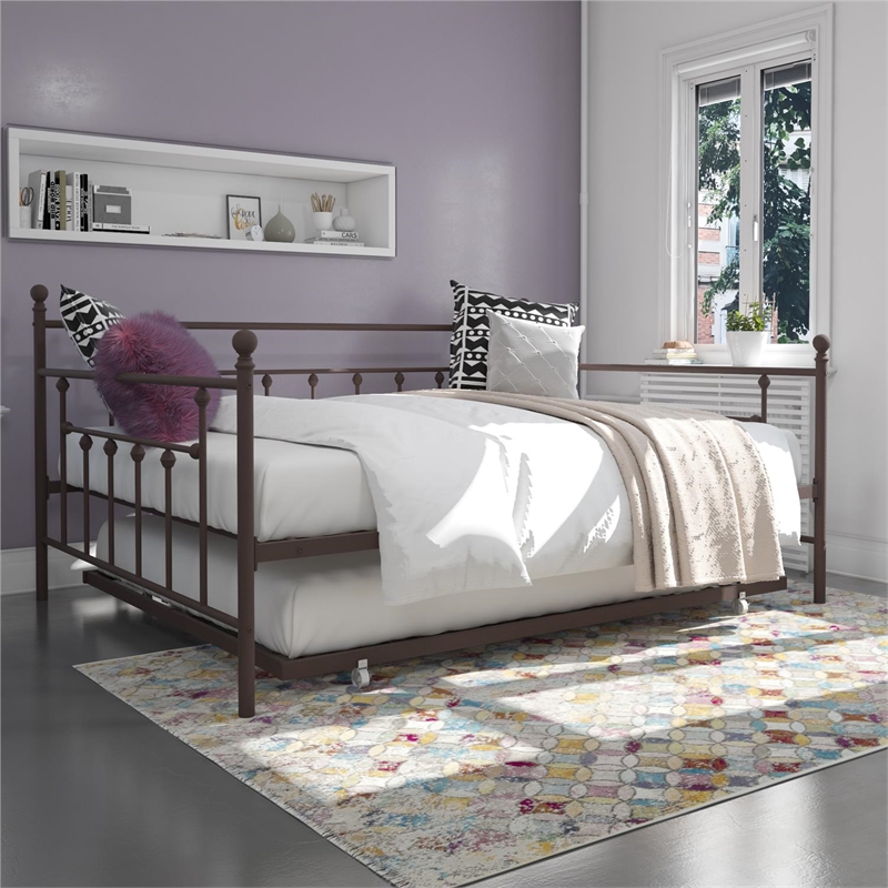 Pemberly Row Victorian Design Modern Metal Daybed and Trundle in Bronze