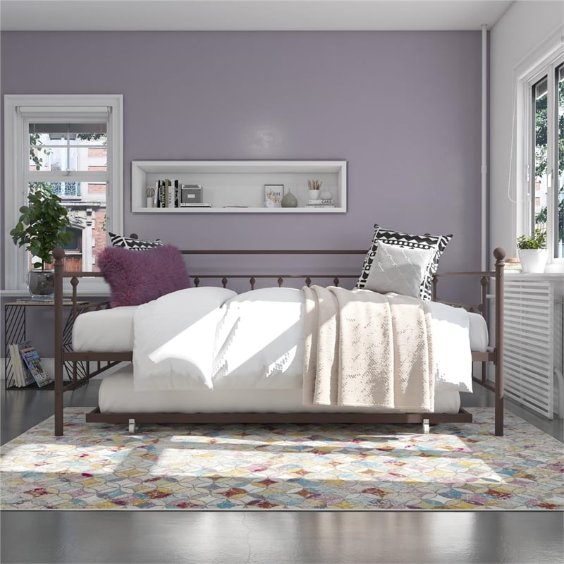 Pemberly Row Victorian Design Modern Metal Daybed and Trundle in Bronze