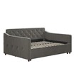 Pemberly Row Vintage Upholstered Full Daybed and Twin Trundle Set in Grey