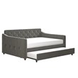 Pemberly Row Vintage Upholstered Full Daybed and Twin Trundle Set in Grey
