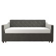 Pemberly Row Vintage Upholstered Full Daybed and Twin Trundle Set in Grey