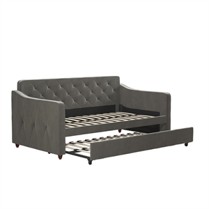 Pemberly Row Vintage Upholstered Twin Daybed and Twin Trundle Set in Grey