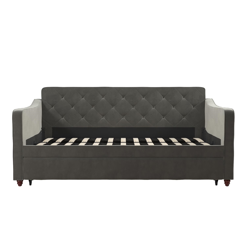 Pemberly Row Vintage Upholstered Twin Daybed and Twin Trundle Set in Grey