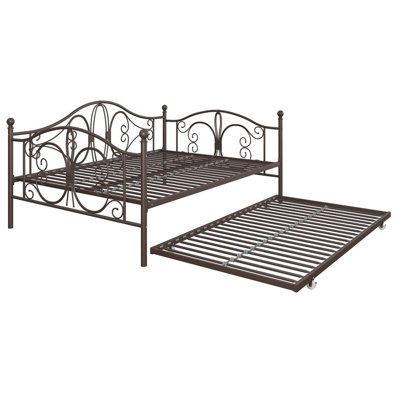 Pemberly Row Full Size Metal Daybed Frame And Twin Size Trundle In Bronze Cymax Business 