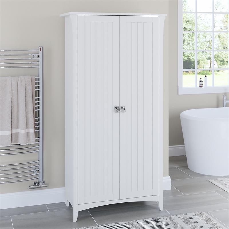 Pemberly Row Transitional Bathroom Storage Cabinet with Doors in White