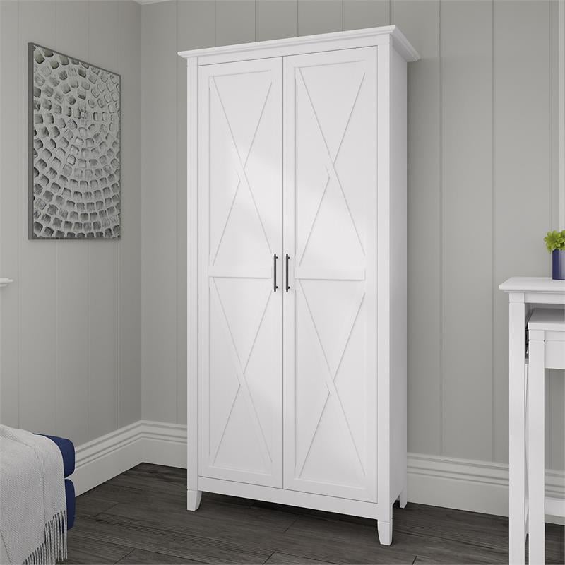 Pemberly Row Transitional Tall Storage Cabinet with Doors in Pure White Oak