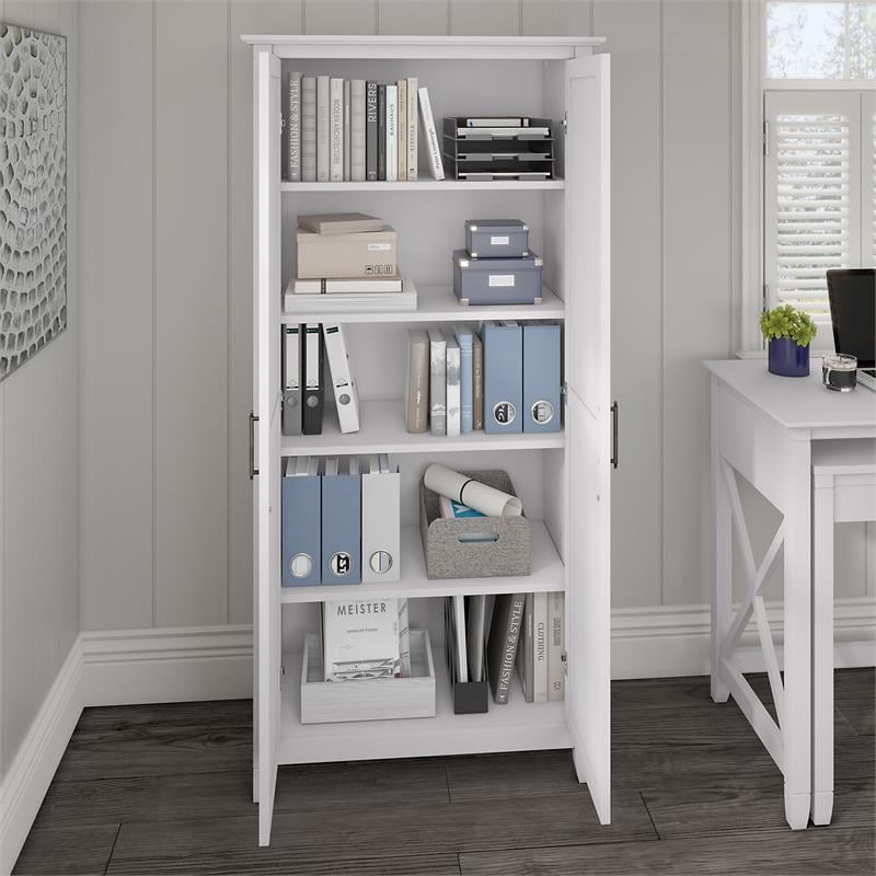 Pemberly Row Transitional Tall Storage Cabinet with Doors in Pure White Oak