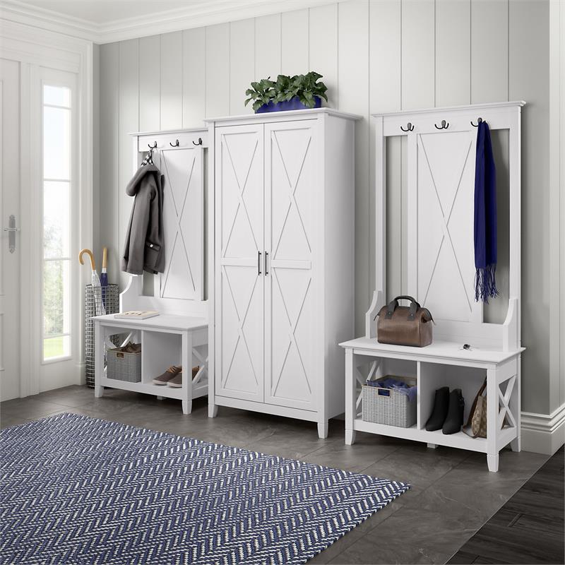 Pemberly Row Transitional Tall Storage Cabinet with Doors in Pure White Oak