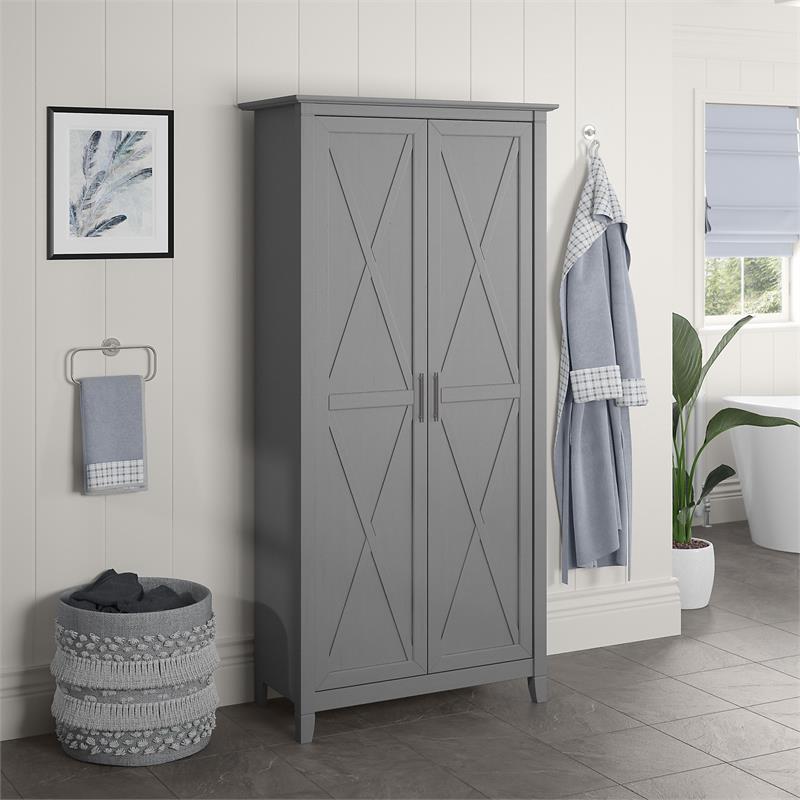 Pemberly Row Transitional Bathroom Storage Cabinet with Doors in Cape Cod Gray