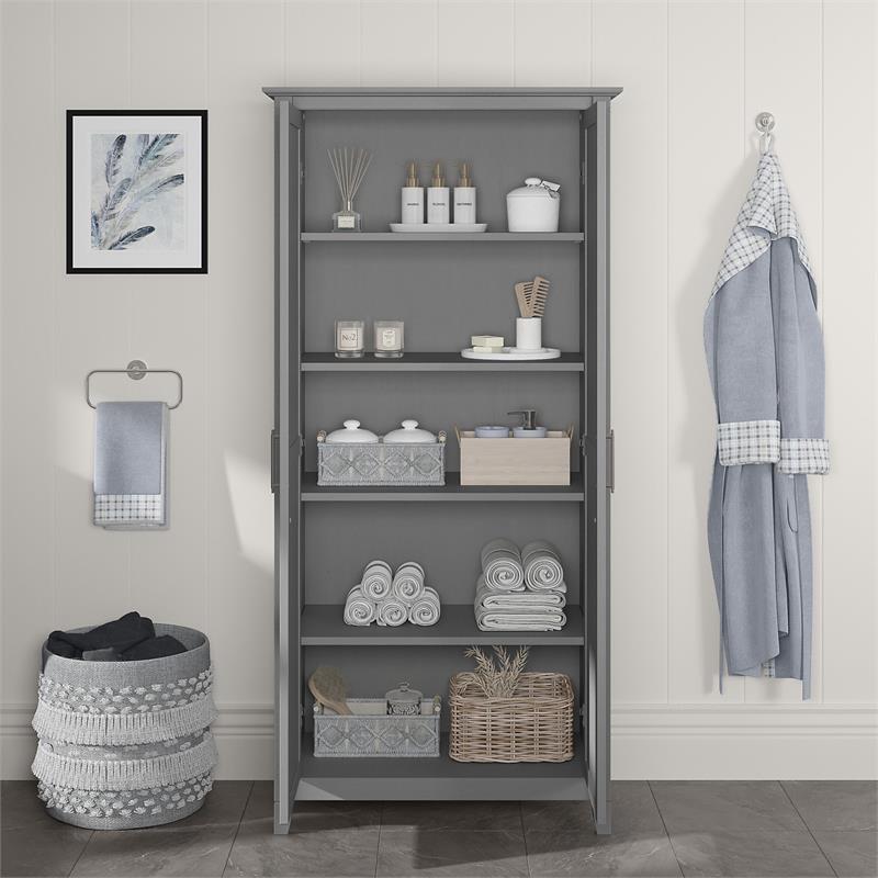 Pemberly Row Transitional Bathroom Storage Cabinet with Doors in Cape Cod Gray
