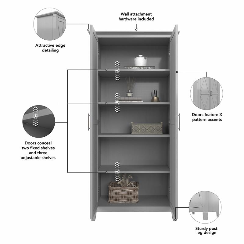 Pemberly Row Transitional Bathroom Storage Cabinet with Doors in Cape Cod Gray