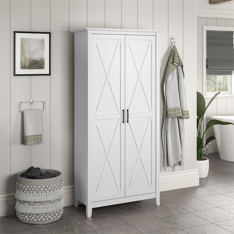 Pemberly Row Engineered Wood Bathroom Storage Cabinet with Doors in White