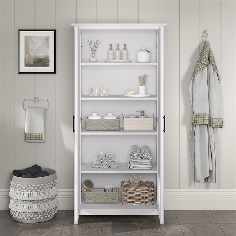 Pemberly Row Engineered Wood Bathroom Storage Cabinet with Doors in White