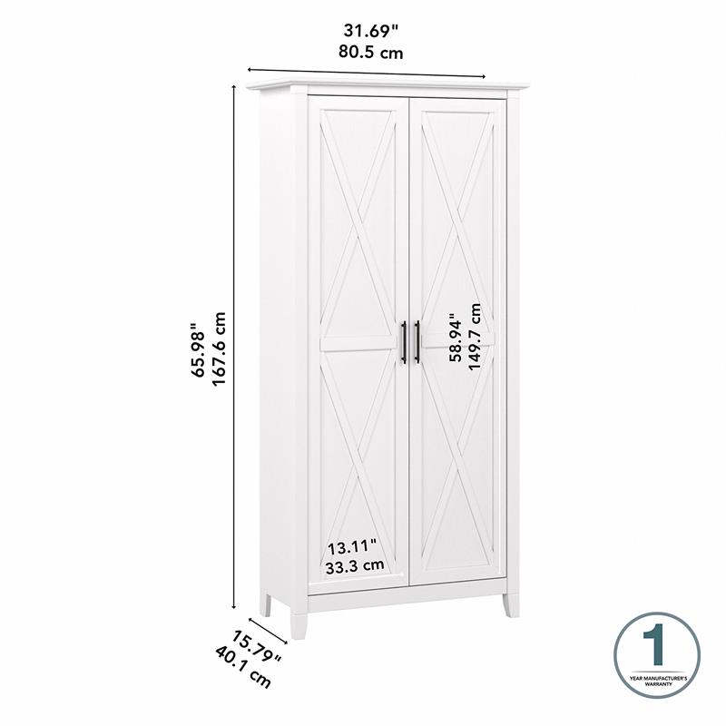 Pemberly Row Engineered Wood Bathroom Storage Cabinet with Doors in White