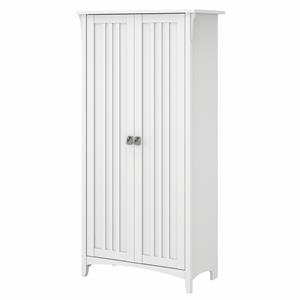 pemberly row transitional tall storage cabinet with doors in white