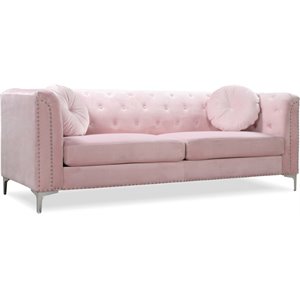 Pemberly Row Contemporary Tufted Velvet Sofa in Pink