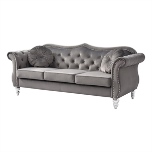 Pemberly Row17&quot Transitional Velvet Tufted Sofa with 2 Pillows in Dark Gray