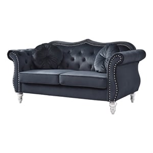 Pemberly Row 17&quot Transitional Tufted Velvet Loveseat in Black