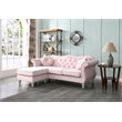 Pemberly Row Transitional Velvet Back Tufted Sofa Chaise in Pink