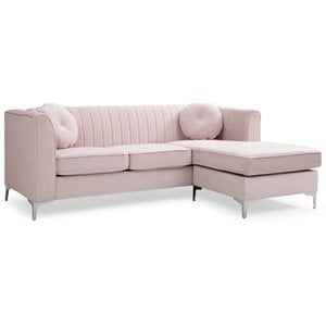 Pemberly Row Contemporary Velvet Sofa Chaise in Pink